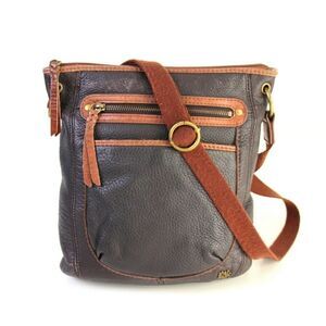 THE SAK TWO TONE BROWN GENUINE LEATHER X-BODY SHOULDER BAG HANDBAG CROSSBODY